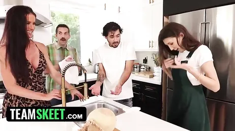 Mother and daughter have sex together and end up dragging the boys into an orgy