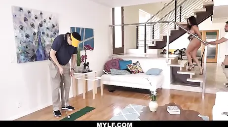 Her husband was giving golf lessons in the living room and she was having sex with the instructor...!!